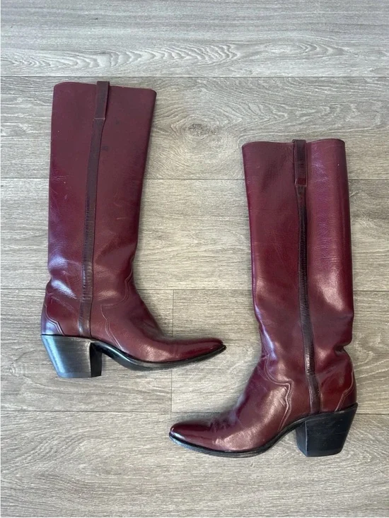 Vintage Burgundy Leather Knee High Boots Western Y2K Size 5.5B Bohemian Festival - Picture 14 of 16